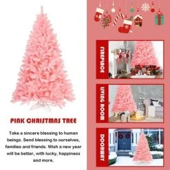 Costway 6Ft Hinged Artificial Christmas Tree Full Fir Tree New PVC w/ Metal Stand Pink -Northlight Christmas Store GUEST 9443b096 06ba 47a9 b70e 45098fad14fa