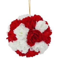 National Tree Company 12" Red and White Peony Hanging Ball