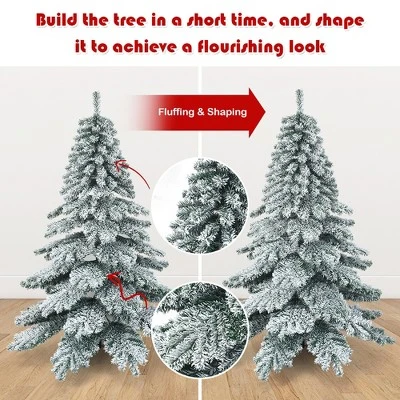 Costway 7.5 ft Snow Flocked Artificial Christmas Tree Hinged Alaskan Pine Tree Holiday 9 Costway 7.5 ft Snow Flocked Artificial Christmas Tree Hinged Alaskan Pine Tree Holiday - Image 7
