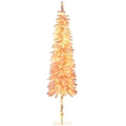 HOMCOM Pencil Prelit Artificial Christmas Tree Holiday Decoration with Snow Flocked Branches, Warm White LED Lights, Downswept Shape, Pink -Northlight Christmas Store GUEST 95c60045 f262 473b a5ea 2ee47cb9f549