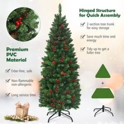Tangkula Pencil Christmas Tree Hinged Artificial Slim Xmas Tree with Sturdy Metal Stand -Northlight Christmas Store GUEST 96619c99 8ba7 4186 ae0a 2d1ee7d870c2