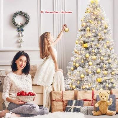 Costway 6Ft Hinged Unlit Artificial Silver Tinsel Christmas Tree Holiday w/Metal Stand 6 Costway 6Ft Hinged Unlit Artificial Silver Tinsel Christmas Tree Holiday w/Metal Stand - Image 4