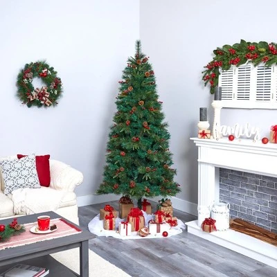 Nearly Natural 7-ft Mixed Pine Artificial Christmas Tree with 350 Clear LED Lights, Pine Cones and Berries 7 Nearly Natural 7-ft Mixed Pine Artificial Christmas Tree with 350 Clear LED Lights, Pine Cones and Berries - Image 5
