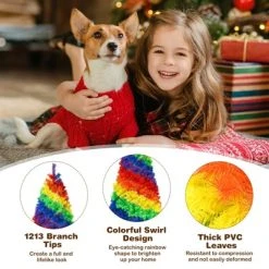 Tangkula 7FT Artificial Hinged Christmas Tree Colorful Rainbow Full Fir Xmas Tree with 1213 Branch Tips -Northlight Christmas Store GUEST 978561b1 6b1e 4ba5 8029 e10c133fa46f
