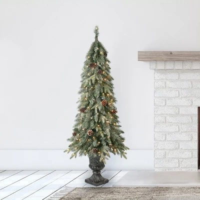 Home Heritage Entryway Potted Pine PVC Pre-Lit Artificial Christmas Tree with Warm White LED Lights and Potted Base 3 Home Heritage Entryway Potted Pine PVC Pre-Lit Artificial Christmas Tree with Warm White LED Lights and Potted Base