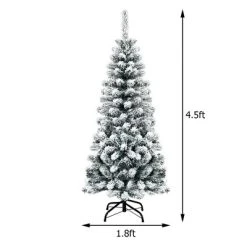 Costway 4.5Ft Unlit Hinged Snow Flocked Artificial Pencil Christmas Tree w/ 242 Branch