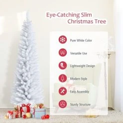 Costway 6ft Unlit Artificial Slim Pencil Christmas Tree with Metal Stand White -Northlight Christmas Store GUEST 98ba3e4d 643c 4bde 9835 361026b34cee