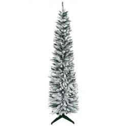 HOMCOM 82.75" Snow Flocked Artificial Pencil Christmas Tree, Slim Xmas Tree with Realistic Branches and Plastic Base Stand for Indoor Decoration -Northlight Christmas Store GUEST 98f9a669 1933 43e1 9f26 adb18b7650db