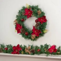 Northlight 6' x 10" Unlit Green Pine, Poinsettias and Gold Berry Artificial Christmas Garland -Northlight Christmas Store GUEST 996cbe67 7c0e 4088 8f07 886ed63a542b