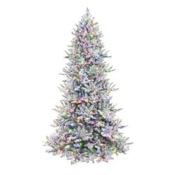 Puleo 7.5' Pre-Lit LED Flocked Downswept Full Royal Majestic Douglas Fir Artificial Christmas Tree Color Select Lights