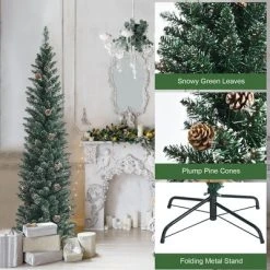 Costway 5ft/6ft/7ft Unlit Snowy PVC Artificial Slim Christmas Pencil Tree with Pine Cones -Northlight Christmas Store GUEST 9bf53558 aa18 45ce 88a7 960c64a573af