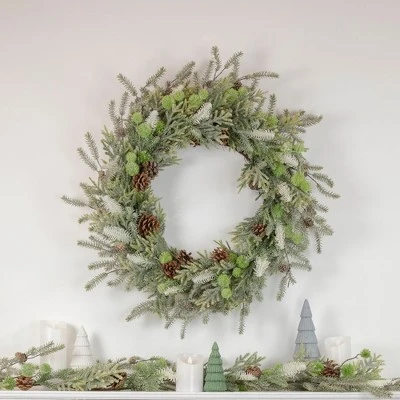 Northlight 5' X 10" Frosted Pine and Pine Cone Christmas Garland, Unlit 3 Northlight 5' X 10" Frosted Pine and Pine Cone Christmas Garland, Unlit