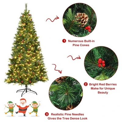 Costway 7Ft Pre-lit Hinged PE Artificial Christmas Tree w/ 350 LED Lights & Pine Cones 10 Costway 7Ft Pre-lit Hinged PE Artificial Christmas Tree w/ 350 LED Lights & Pine Cones - Image 8