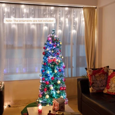 Tangkula 5/6/7/8 FT Fiber Optic Artificial Christmas Tree Prelit Pencil Christmas Tree with 361/517/697/889 Branch Tips Foldable Metal Stand 4 Tangkula 5/6/7/8 FT Fiber Optic Artificial Christmas Tree Prelit Pencil Christmas Tree with 361/517/697/889 Branch Tips Foldable Metal Stand - Image 2