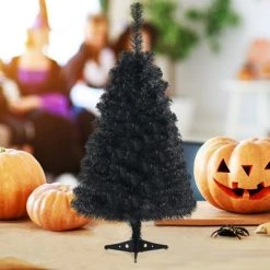 Tangkula 3 Ft Black Artificial Tree Unlit Halloween and Christmas Decoration Tree Compact Festival Party Supplies