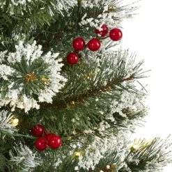 Nearly Natural 36" Pre-Lit LED Flocked Swiss Pine Artificial Christmas Tree with Berries Clear Lights