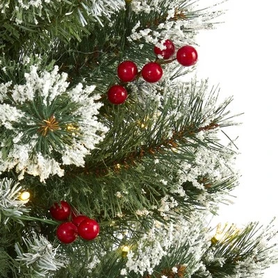 Nearly Natural 36" Pre-Lit LED Flocked Swiss Pine Artificial Christmas Tree with Berries Clear Lights 3 Nearly Natural 36" Pre-Lit LED Flocked Swiss Pine Artificial Christmas Tree with Berries Clear Lights