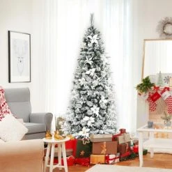 Tangkula 7FTSlim Pencil Tree Hinged Artificial Christmas Tree W/627 Branches Tips -Northlight Christmas Store GUEST a1770d67 a59b 4216 933f c27f21697b21