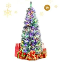 Tangkula Pre-lit Snow Flocked Christmas Pine Tree, Hinged Artificial Xmas Tree W/ Remote-controlled Multi-Color Lights -Northlight Christmas Store GUEST a1e34929 9124 4281 b024 45d2515fb91a