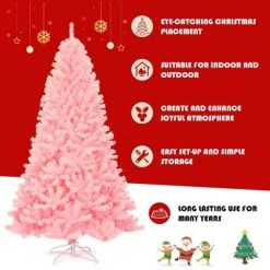 Costway 7.5Ft Hinged Artificial Christmas Tree Full Fir Tree New PVC w/ Metal Stand Pink -Northlight Christmas Store GUEST a270bb87 ae28 41f4 a391 556e98a7e62b