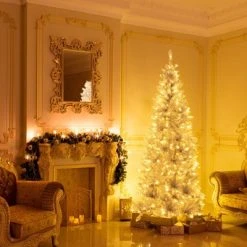 Tangkula 6/7 FT Pre-lit Artificial Christmas Tree Hinged Xmas Pencil Tree with 790/1030 Branch Tips 300/400 Warm White LED Lights -Northlight Christmas Store GUEST a2b9ab0e ab47 4da0 a932 ed3a023a9f31