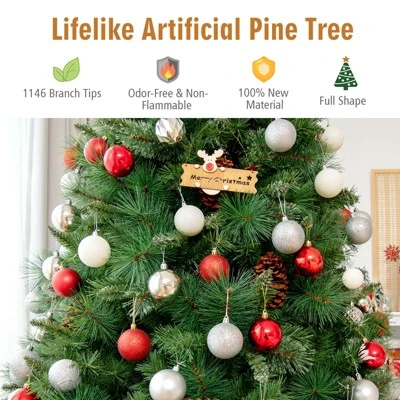 Tangkula 7ft Pre-Decorated Holiday Christmas Tree Unlit Artificial Pine Tree w/ Red Berries 6 Tangkula 7ft Pre-Decorated Holiday Christmas Tree Unlit Artificial Pine Tree w/ Red Berries - Image 4