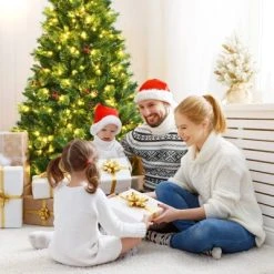 Tangkula Pre-Lit Christmas Spruce Tree Hinged Artificial Tree, Party Decoration w/ Tips, Lights, Pine Cones -Northlight Christmas Store GUEST a2e9fac1 665d 433a b92b 2df6d3512267