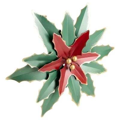 Northlight 14" Small Green and Red Metal Poinsettia Christmas Wall Hanging 5 Northlight 14" Small Green and Red Metal Poinsettia Christmas Wall Hanging - Image 4