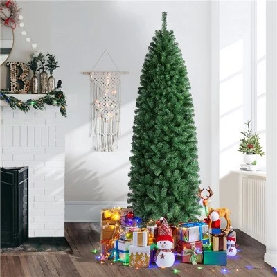 Yaheetech Artificial Christmas Tree Holiday Decoration Slim Tree, Green 3 Yaheetech Artificial Christmas Tree Holiday Decoration Slim Tree, Green
