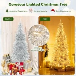 Tangkula 6/7 FT Pre-lit Artificial Christmas Tree Hinged Xmas Pencil Tree with 790/1030 Branch Tips 300/400 Warm White LED Lights -Northlight Christmas Store GUEST a3d898fa a89f 4183 8014 129475bef067