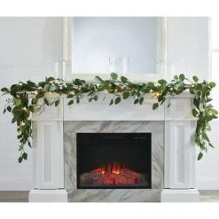 Noma Pre-Lit 9 Foot Artificial Eucalyptus Christmas Garland Holiday Decor with Battery Operated Warm White LED Lights for Banisters & Doorways, Green -Northlight Christmas Store GUEST a45538e8 3651 42f4 9aad 428c062a4a44
