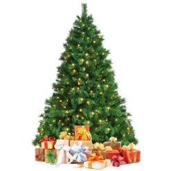 Tangkula Pre-Lit Hinged Lifelike Xmas Tree, Lush Artificial Christmas Tree W/ PVC Tips LED Lights 8 Flash Modes -Northlight Christmas Store GUEST a52284c7 9adb 4a38 841b b791d0b94d0b