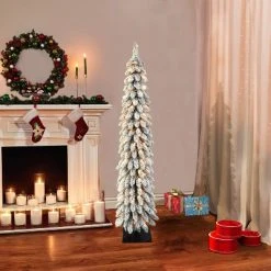 5ft Puleo Pre-Lit Flocked Slim Alpine Artificial Christmas Tree Clear Lights