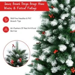 Costway 6ft Unlit Hinged Artificial Christmas Tree w/Snow Flocked Tips and Red Berries -Northlight Christmas Store GUEST a5745e55 0328 439b 8988 188ac35705e3