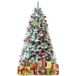 Tangkula 6FT Snow Flocked Artificial Christmas Hinged Tree Pre-lit Artificial Xmas Full Tree with 928 Branch Tips -Northlight Christmas Store GUEST a635e17d e8d7 411c b503 1dce861c822e