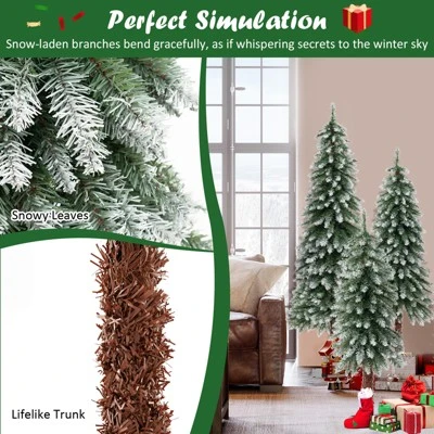 Costway Pre-Lit Christmas Tree Set of 3 Slim Artificial Lighted Xmas Decoration 3/4/5 FT 7 Costway Pre-Lit Christmas Tree Set of 3 Slim Artificial Lighted Xmas Decoration 3/4/5 FT - Image 5