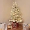 LuxenHome 4Ft Pre-Lit LED Artificial Flocked Fir Christmas Tree with Red Wood Square Planter -Northlight Christmas Store GUEST a6e617b5 0451 4b3b bdc6 50d7a942685a