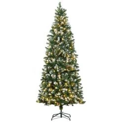 HOMCOM Skinny Prelit Artificial Christmas Tree Holiday Decoration with Snow-dipped Branches, Warm White LED Lights, Auto Open, Green -Northlight Christmas Store GUEST a84e242f d890 4c6b b8cd 7e80cbf8b693