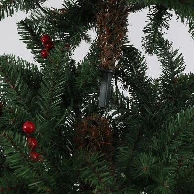 LuxenHome 5Ft Pre-Lit LED Artificial Slim Pine Christmas Tree with Pine Cones, Berries, and Red Wood Planter 10 LuxenHome 5Ft Pre-Lit LED Artificial Slim Pine Christmas Tree with Pine Cones, Berries, and Red Wood Planter - Image 8