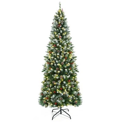 Costway 7ft Pre-lit Artificial Hinged Pencil Christmas Tree Decorated Snow Flocked Tips 3 Costway 7ft Pre-lit Artificial Hinged Pencil Christmas Tree Decorated Snow Flocked Tips