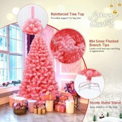 Costway 6.5ft Snow Flocked Hinged Artificial Christmas Tree w/ Metal Stand Pink 18 Costway 6.5ft Snow Flocked Hinged Artificial Christmas Tree w/ Metal Stand Pink -Northlight Christmas Store GUEST a96bb8c4 a630 40f1 9781 3d8be75e469b