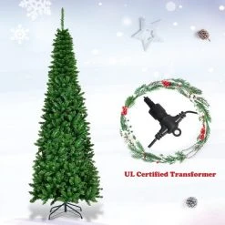 Costway 6.5ft Pre-Lit Hinged Pencil Christmas Tree 250 White Lights -Northlight Christmas Store GUEST aa2ff37e 4f86 4b17 8c54 2500eec35c66