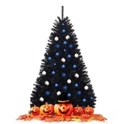 Costway 7.5Ft or 6Ft Hinged Artificial Halloween Christmas Tree Full Tree with Metal Stand Black -Northlight Christmas Store GUEST aace7bf2 741a 4c33 b540 82763f607196