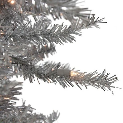 Northlight 7.5' Pre-Lit Silver Tinsel Pine Slim Artificial Christmas Tree - Clear Lights 3 Northlight 7.5' Pre-Lit Silver Tinsel Pine Slim Artificial Christmas Tree - Clear Lights