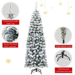 Tangkula Pencil Artificial Christmas Tree Snow Flocked Pencil Tree with Flexible Stand -Northlight Christmas Store GUEST ab0eb856 869b 41f8 b8f0 7e1c9feaa801