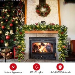 Costway 9Ft Pre-lit Artificial Christmas Garland Red Berries w/ 100 LED Lights & Timer -Northlight Christmas Store GUEST ab41b4d4 f4c8 4369 9108 112a182dbf8c