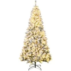 HOMCOM Prelit Artificial Christmas Tree Holiday Decoration with Snow Flocked Branches, Warm White LED Lights, Auto Open, Green -Northlight Christmas Store GUEST ac2f328e 5a37 4c1a bdc3 4d4f038b53ed