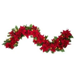 Haute Decor 6ft Pre-Lit LED Poinsettia Artificial Garland - Haute Décor