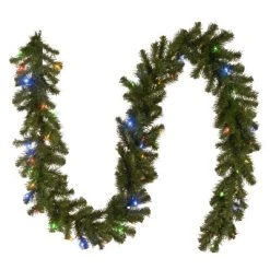 National Tree Company Pre-Lit Artificial Christmas Garland, Green, North Valley Spruce, Dual Color LED Lights, Plug In, Christmas Collection, 9 Feet