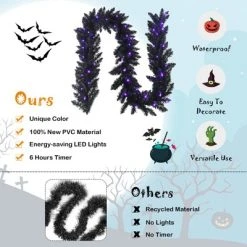 Costway 9ft Pre-lit Christmas Halloween Garland Black w/ 50 Purple LED Lights -Northlight Christmas Store GUEST ae5e825d b3a5 4437 b5f2 53f7020f1a55